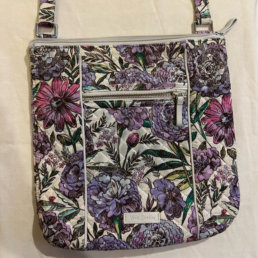 Vera Bradley Hipster Crossbody Bag Triple Zip, Lavender Meadow Pattern RARE